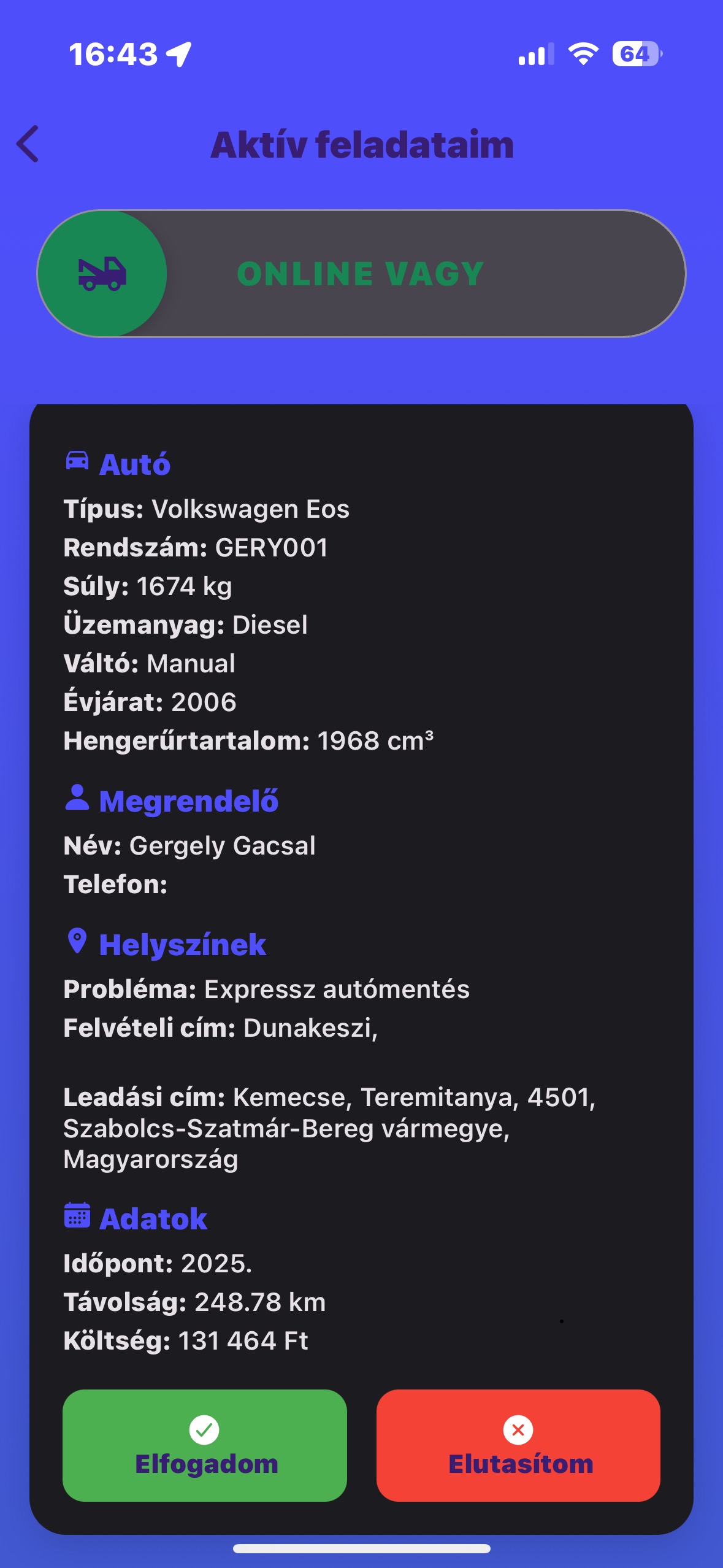 Active task screen for rescuer